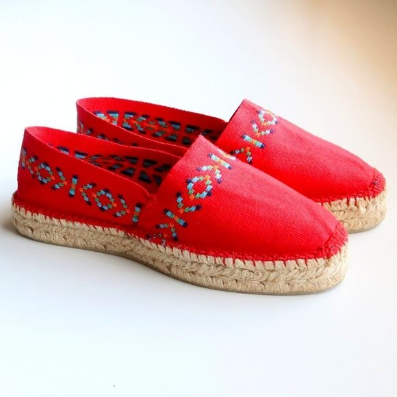 Cousu Main Handmade Red Organic Cotton Canvas Espadrilles Flats Summer Shoes - Picture 15 of 16